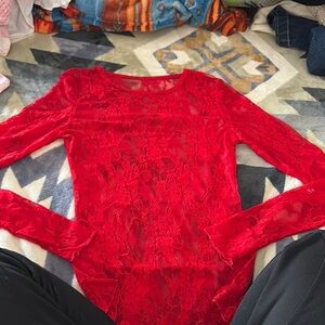 Elegant Red Lace Women's Top